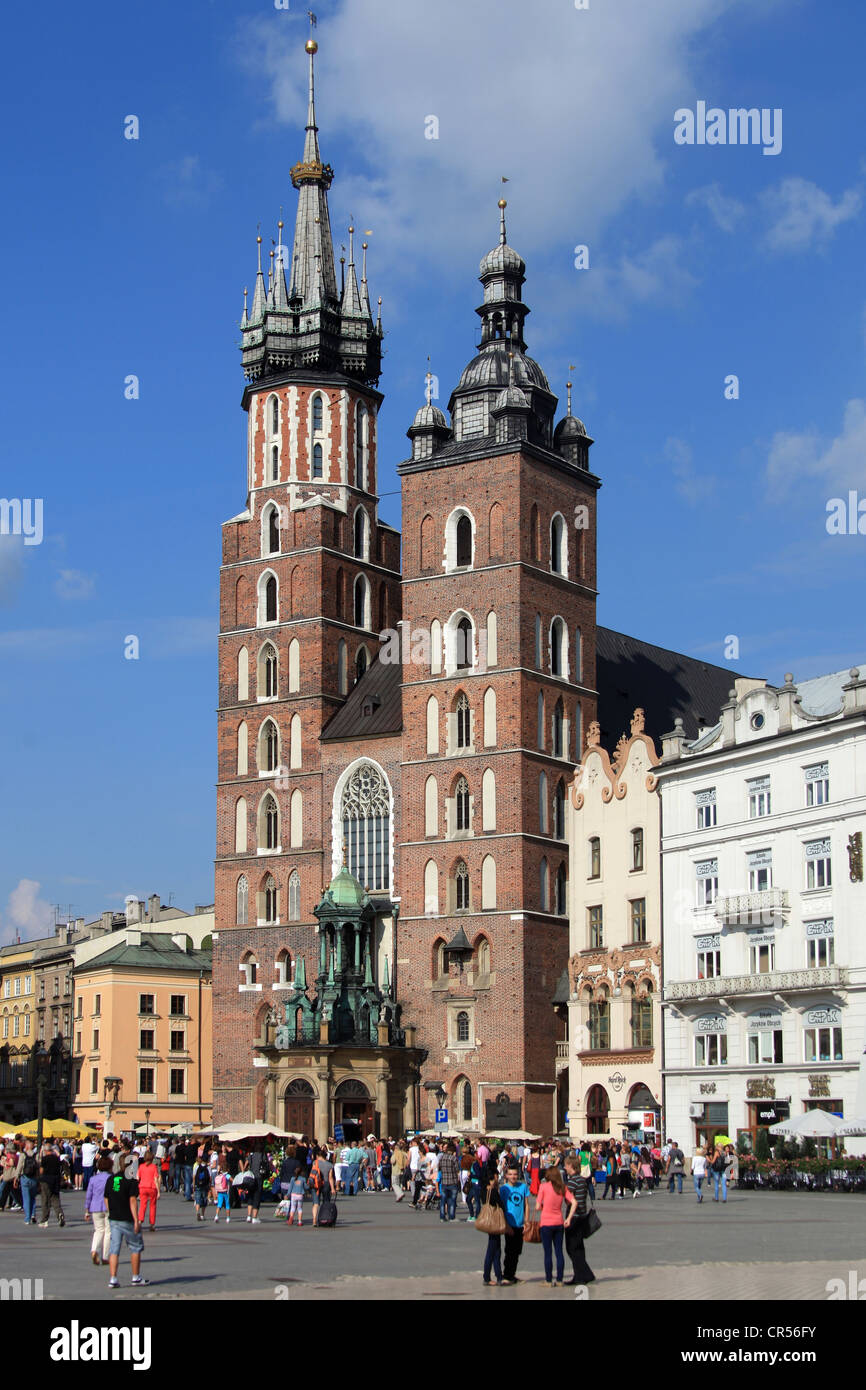 St. Mary's Basilica on the Main Market Square, Krakow, Lesser Poland, Poland, Europe Stock Photo