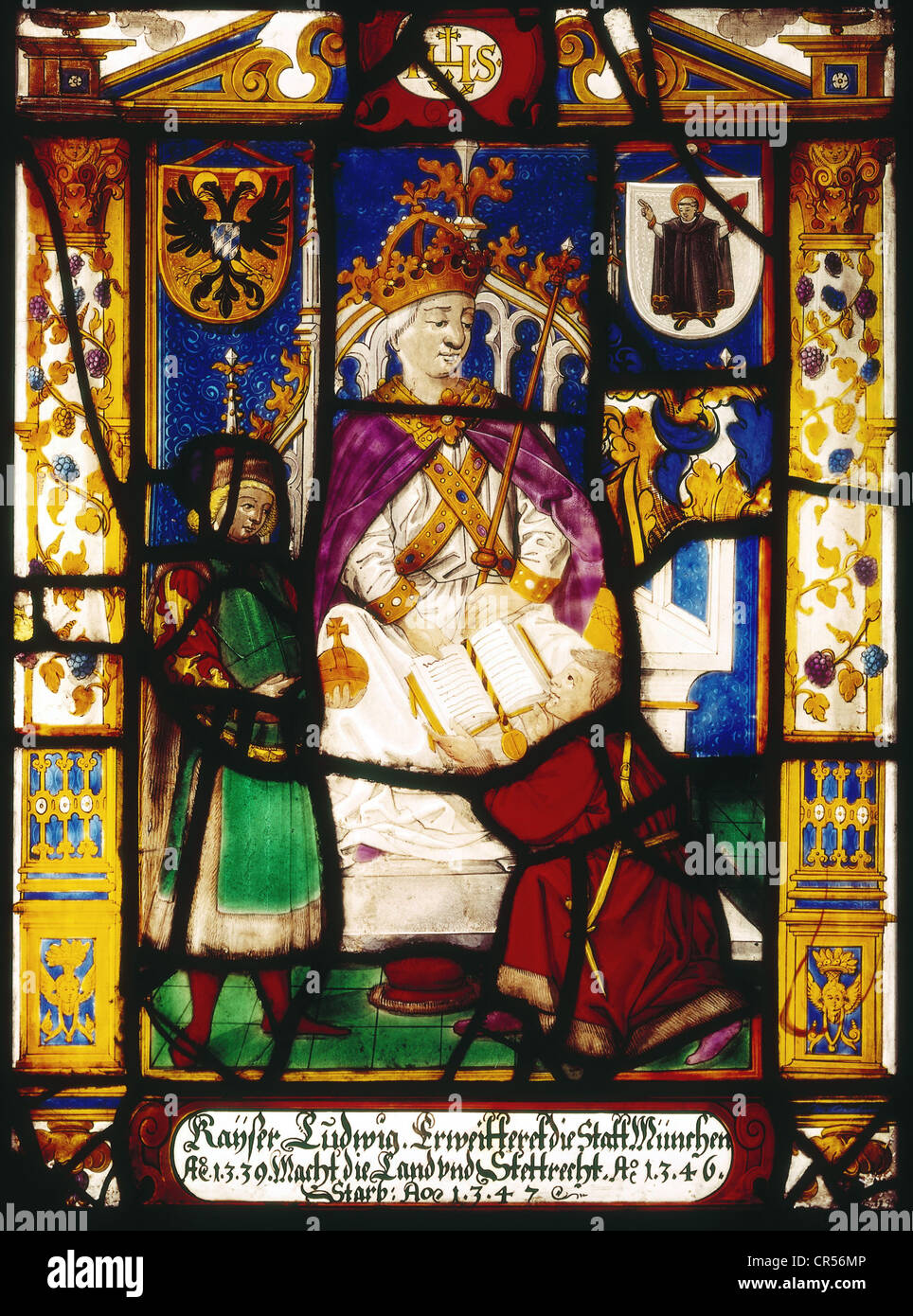 Louis IV 'the Bavarian', 1282 - 11.10.1347, Holy Roman Emperor 1328 - 1347, half length, on the throne, first half of the 17th century, Bavarian National Museum, Munich, Stock Photo
