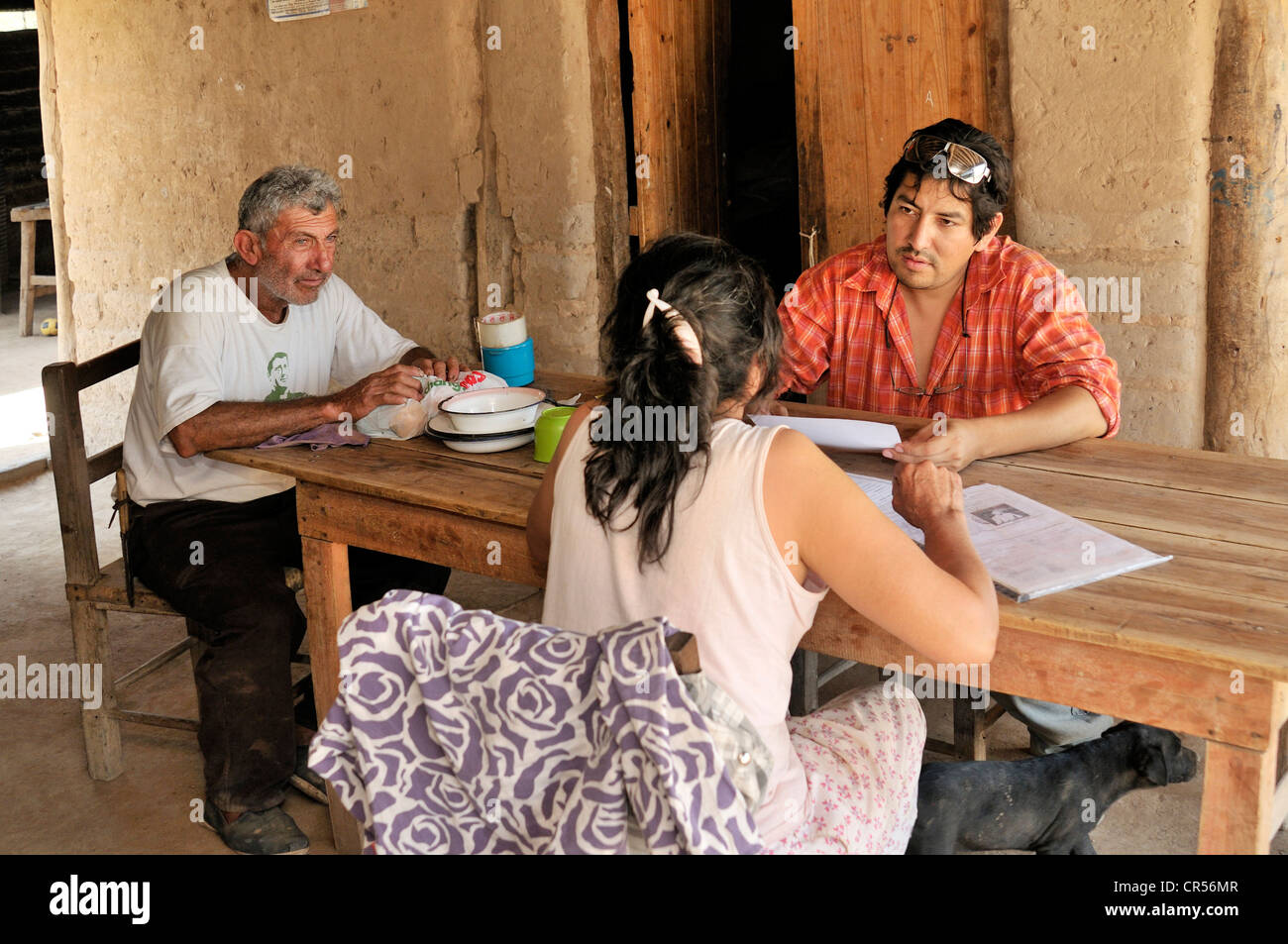 Development worker advising farmers, Puesto La Guascha, Gran Chaco, Salta, Argentina, South America Stock Photo
