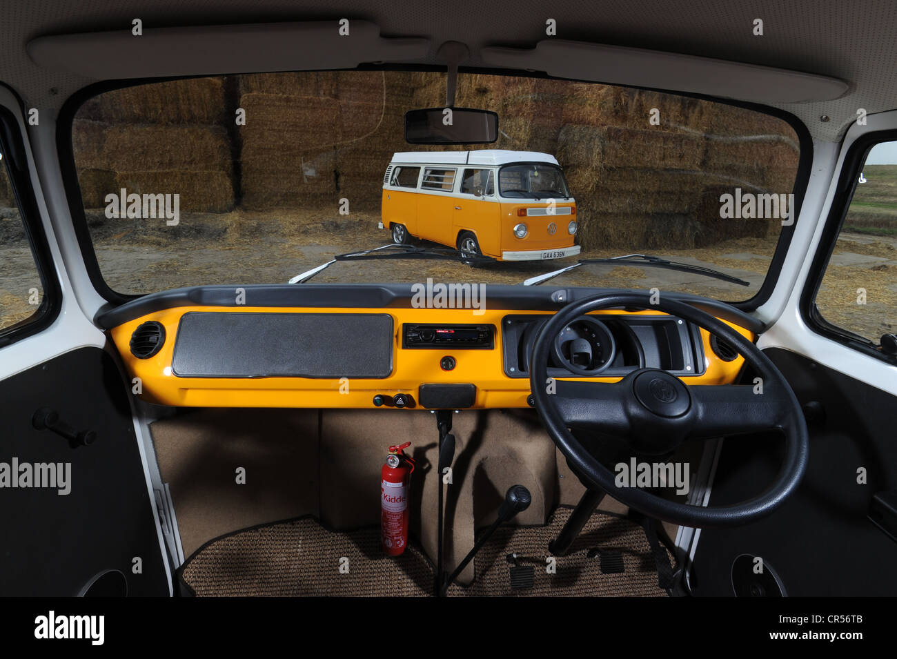 Bay WIndow VW Volkswagen camper van, micro bus one viewed through