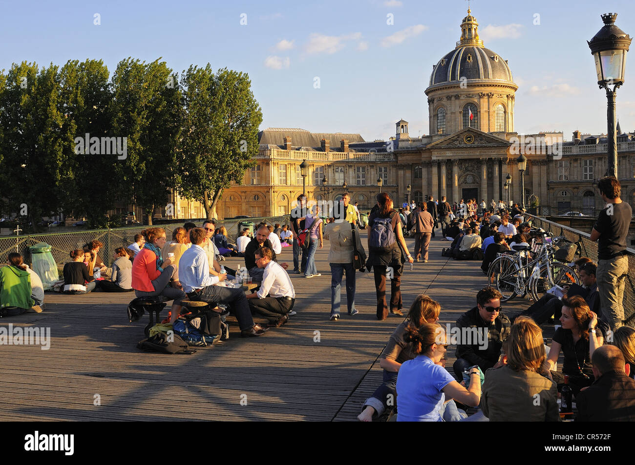 France, Paris, Pont des Arts and the dome of the Institut de France Stock Photo