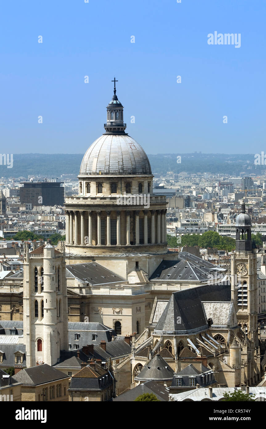 France, Paris, the Pantheon, the tower Clovis and St Etienne du Mont church Stock Photo