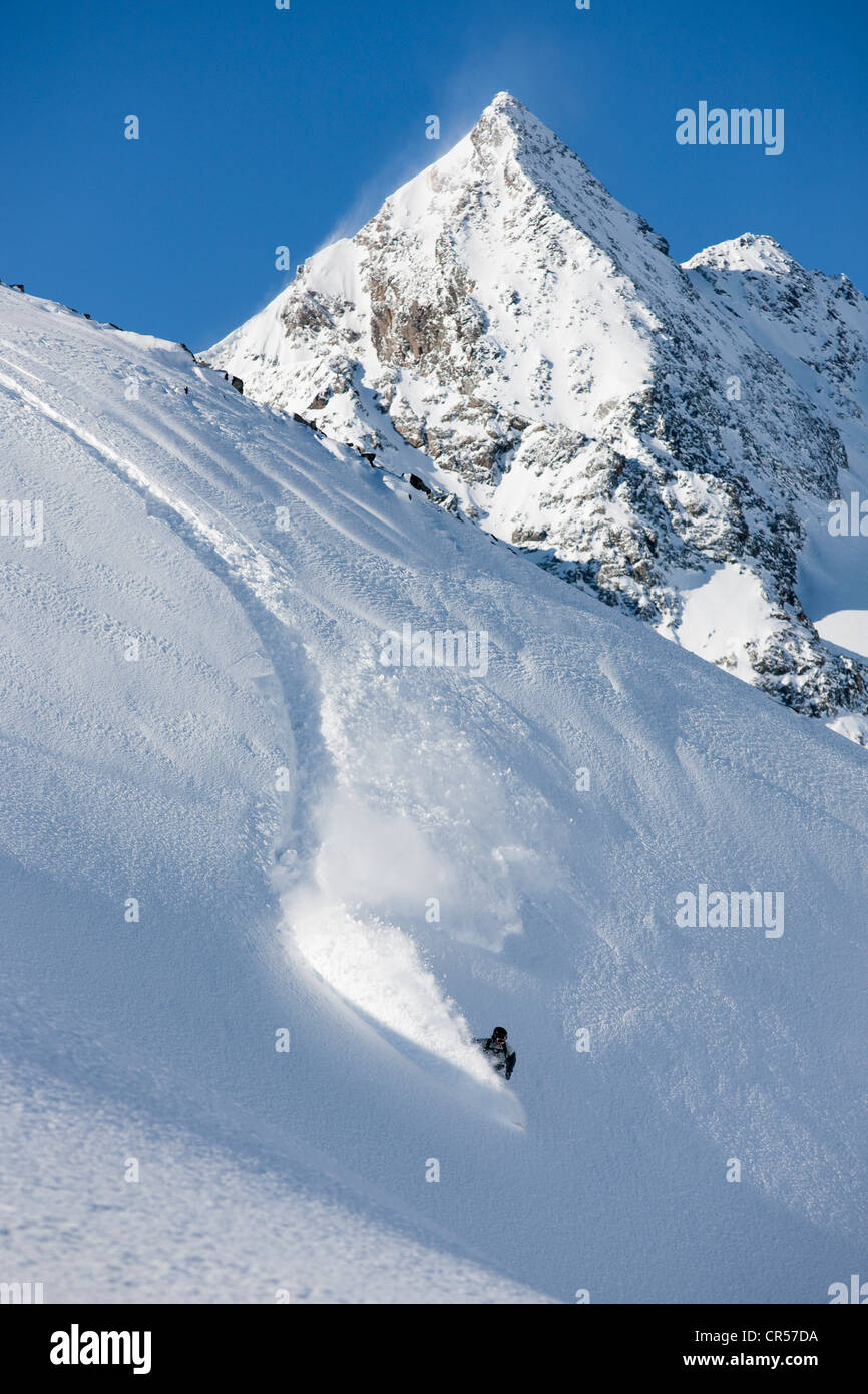 Freerider, skier, snowy landscape, Stubai Glacier, northern Tyrol, Austria, Europe Stock Photo