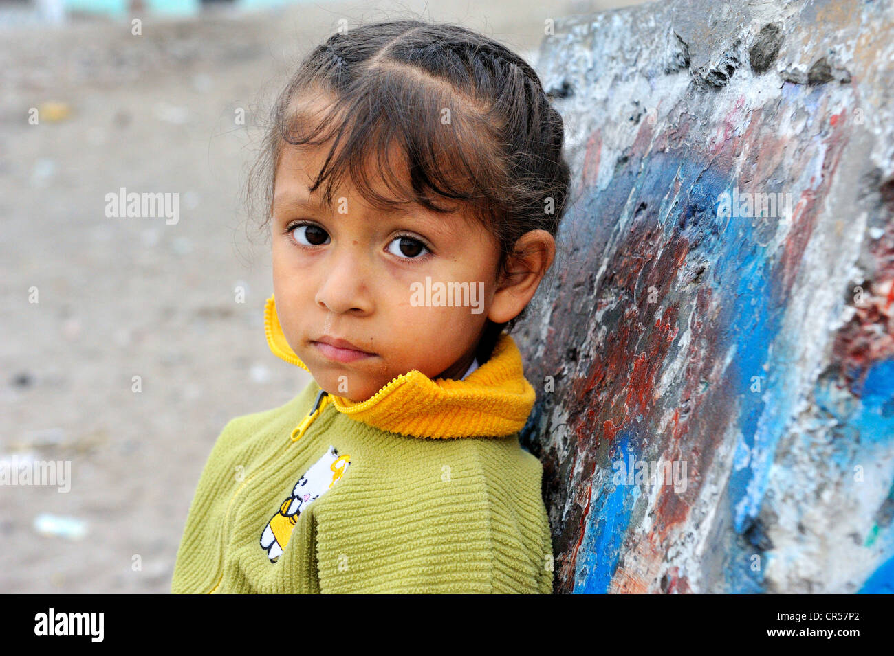 Portrait of a girl, poor district of Villa El Salvador, Lima, Peru, South America Stock Photo