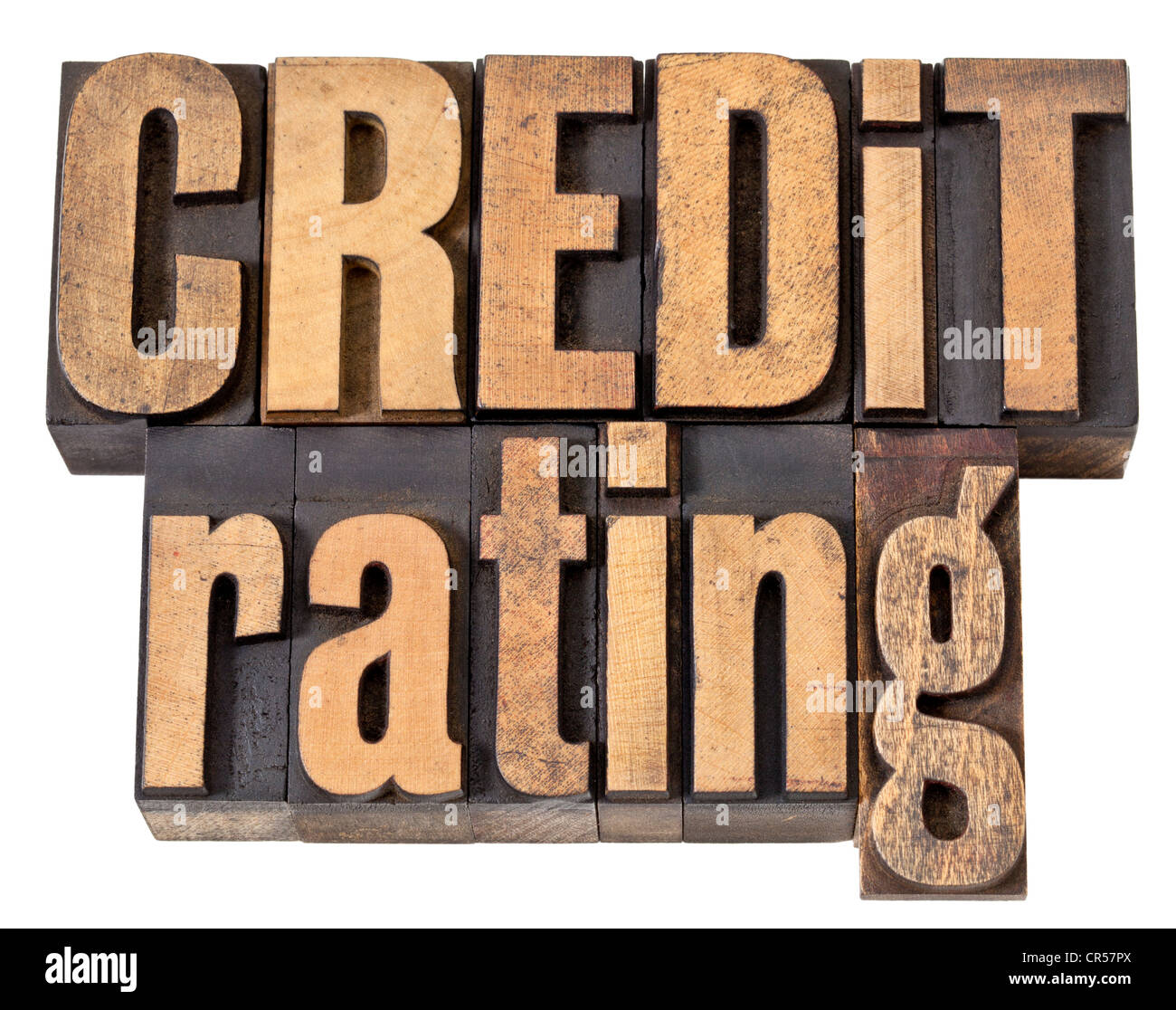 credit rating - financial concept - isolated text in vintage letterpress wood type Stock Photo
