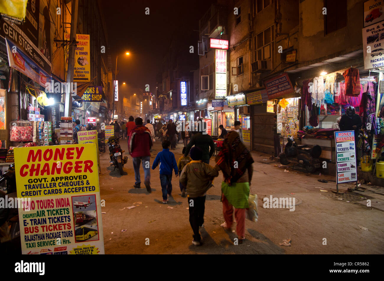 Shopping street in Paharganj, an urban suburb of New Delhi, India, Asia Stock Photo