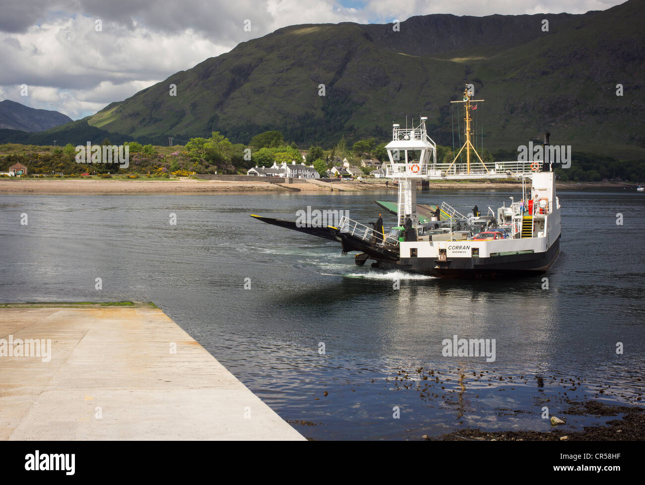 The Corran ferry, crossing Loch Linnhe between Ardgour and Bunree, nine miles south of Fort William, Scotland. Stock Photo