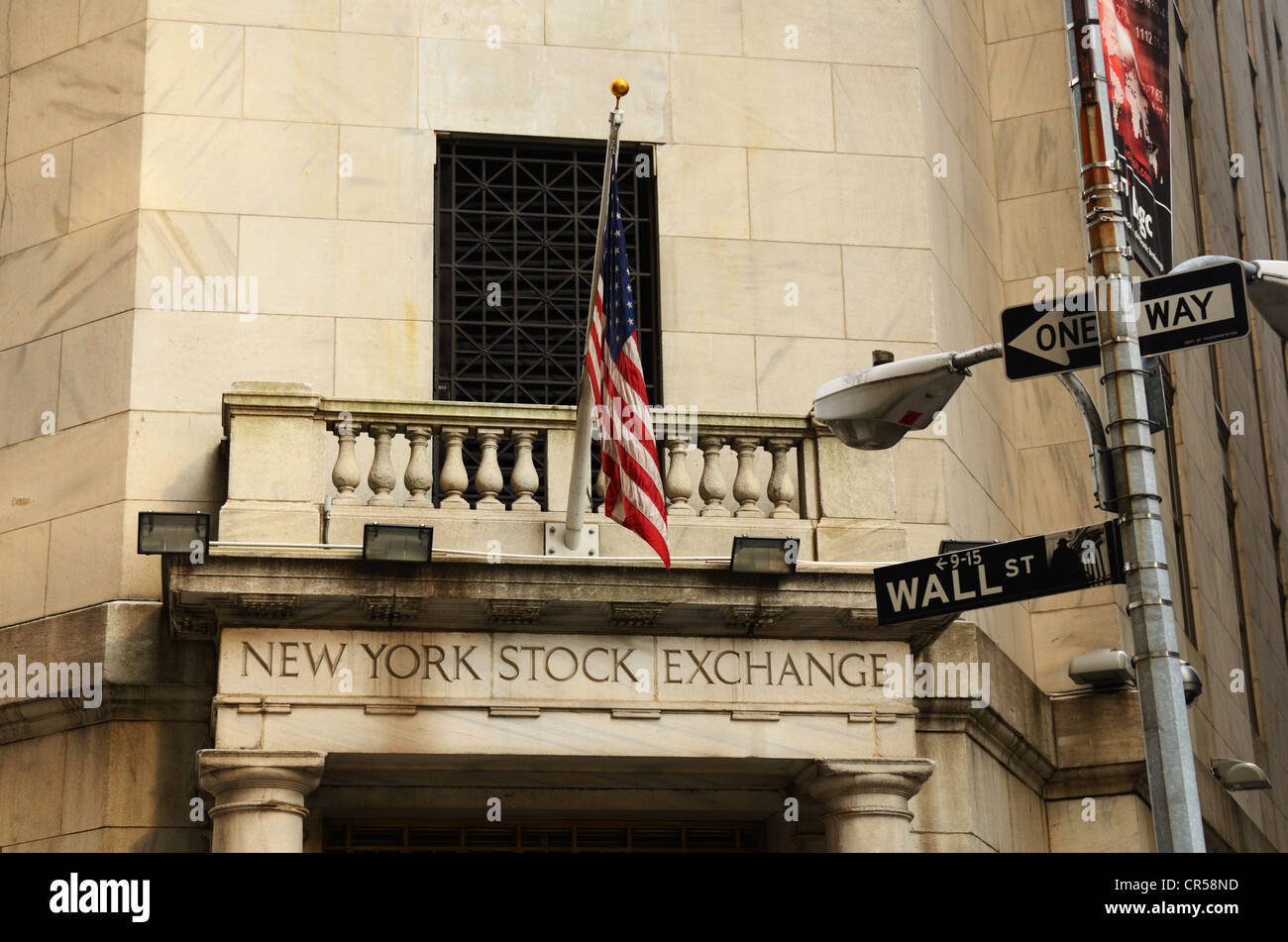 The New York Stock Exchange on Wall Street in New York, New York, USA. Stock Photo