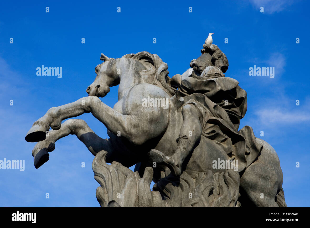 France, Paris, the Equestrian statue of Louis XIV in the Cour Napoleon of the Louvre Museum Stock Photo