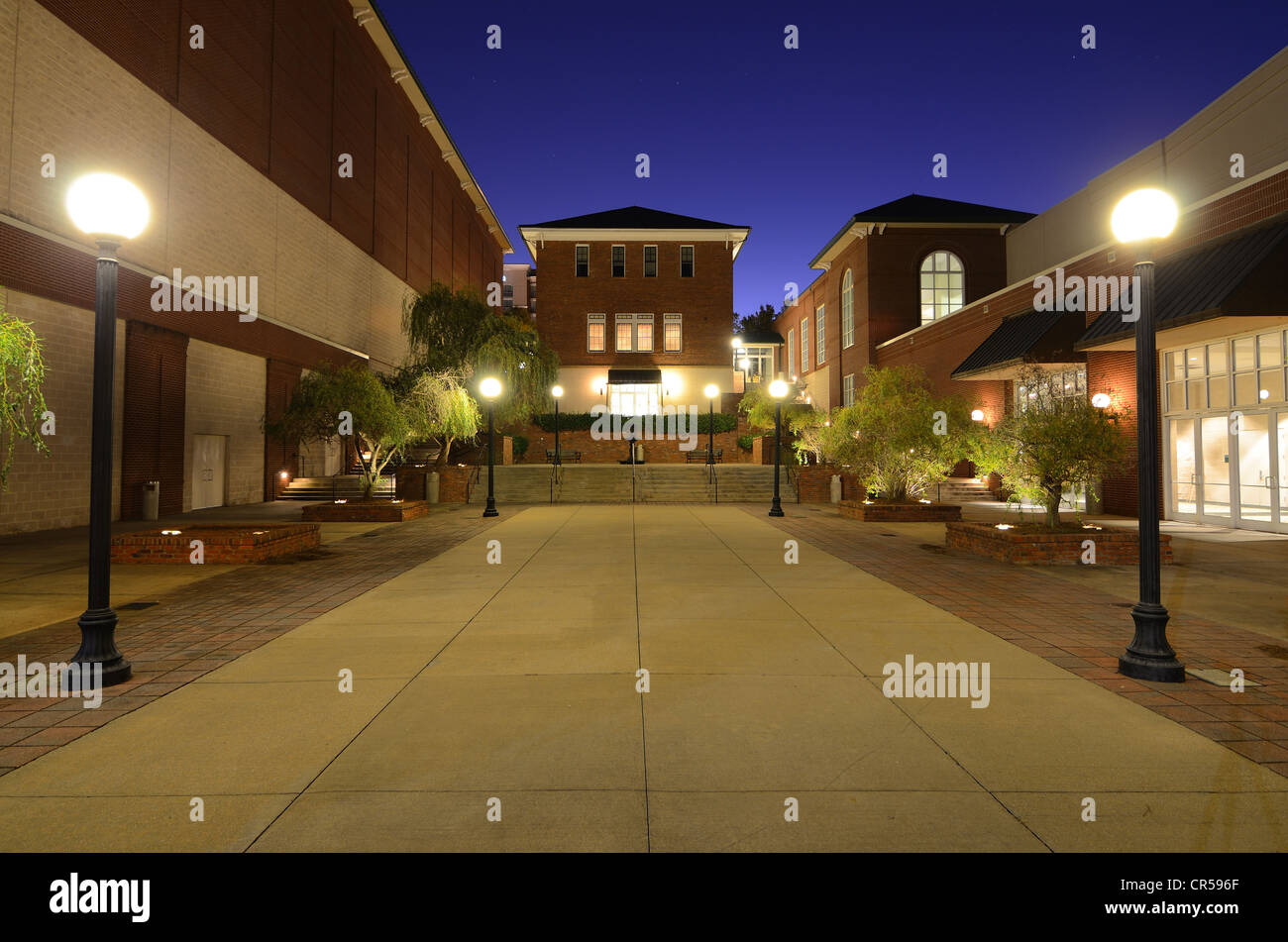 Lit courtyard and common area Stock Photo