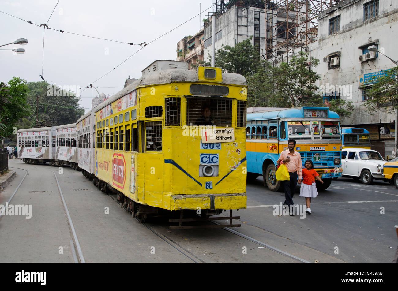 Old trams, Kolkata, West Bengal, India, Asia Stock Photo