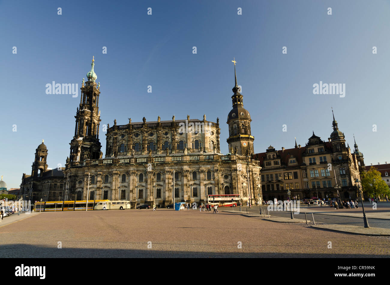 Katholische Hofkirche, Catholic Church of the Royal Court of Saxony, with the Dresden Castle beside, Dresden, Saxony Stock Photo