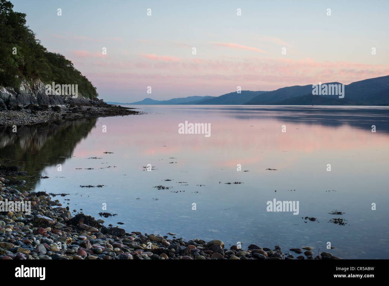 Pink sunset, Loch linnhe,scotland. View from Bunree Stock Photo