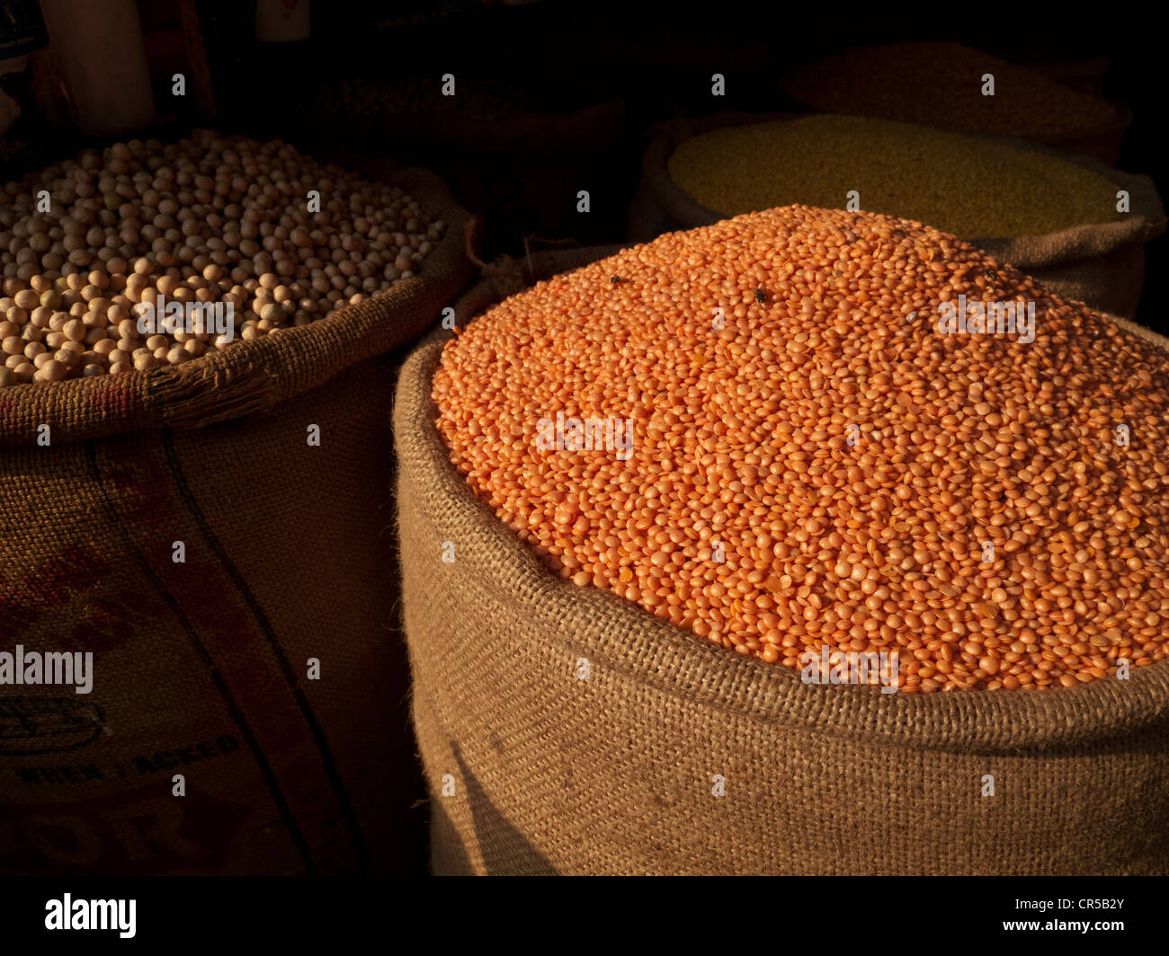Pulses for Dal at the spice wholesale market in Old Delhi, Delhi, India