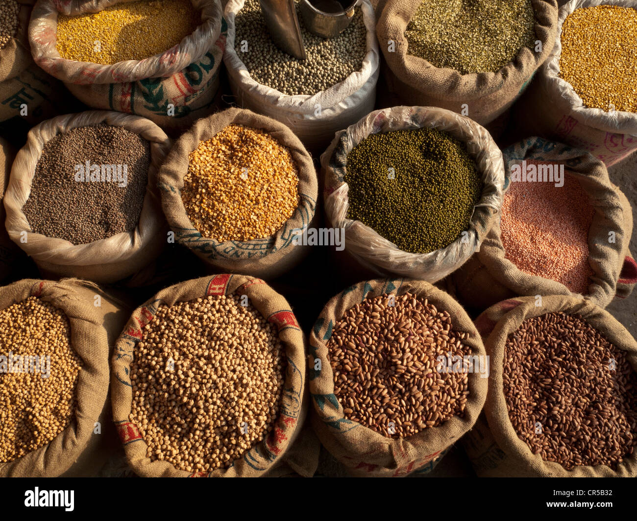 Various sorts of Dal, for sale at the spice wholesale market in Old Delhi, India, Asia Stock Photo