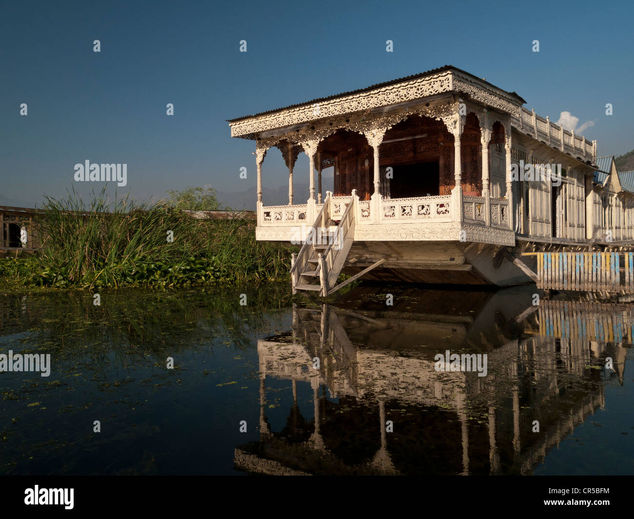 Houseboat on Dal Lake, popular to accomodate tourists in Srinagar, Jammu and Kashmir, India, Asia Stock Photo