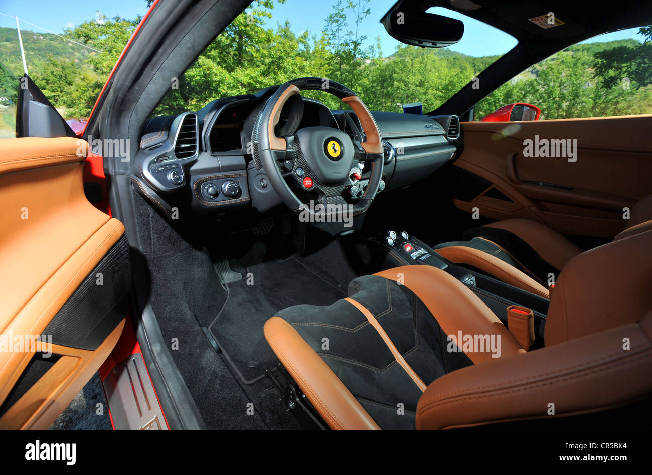 2011 Ferrari 458 Italia red Italian supercar in Modena- interior leather  seats Stock Photo - Alamy