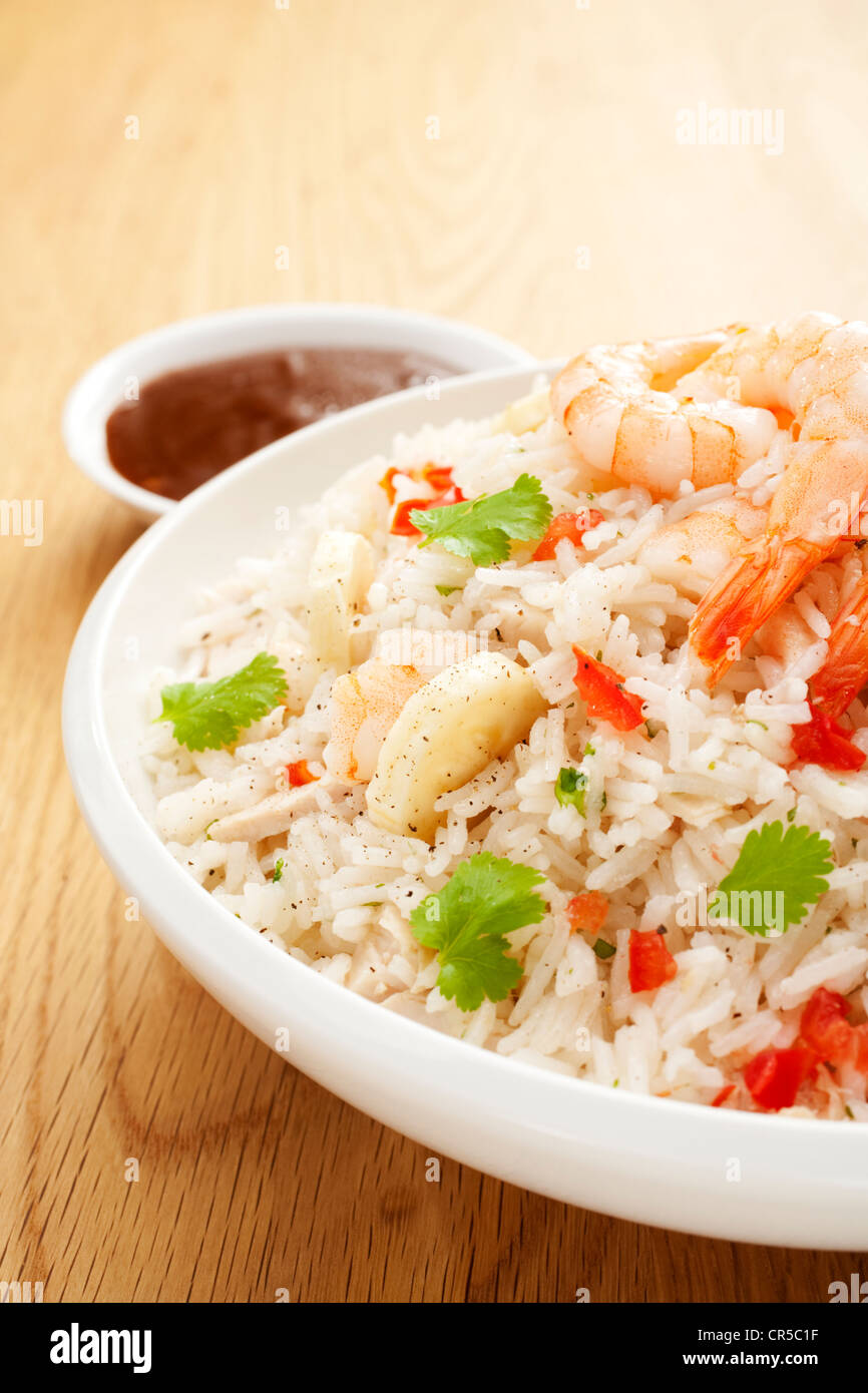 Rice salad with a peach vinaigrette dressing Stock Photo Alamy