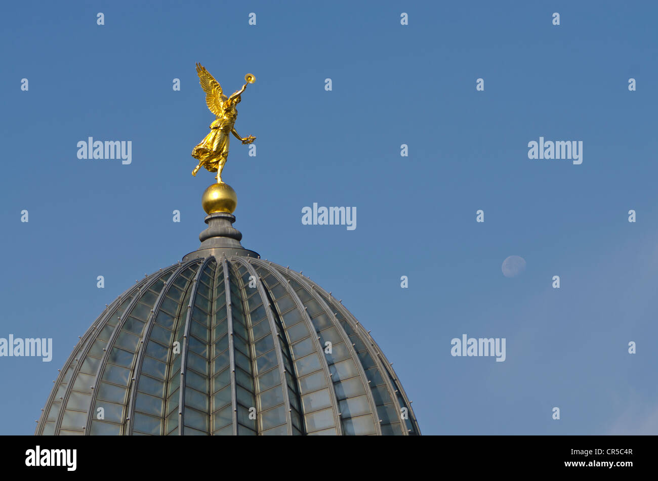 Golden angel sculpture on the cupola of the Dresden Academy of Fine Arts building, Dresden, Saxony, Germany, Europe Stock Photo
