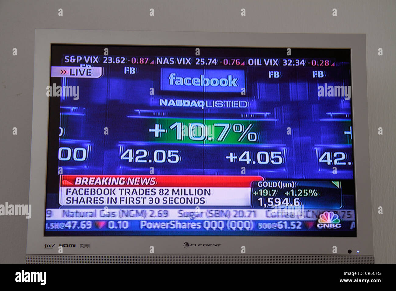 Florida,television,set,TV,cable,channel,HDTV,digital,monitor,CNBC,breaking news,Facebook,FB,IPO,initial public offering,stock market,opening trade,NAS Stock Photo