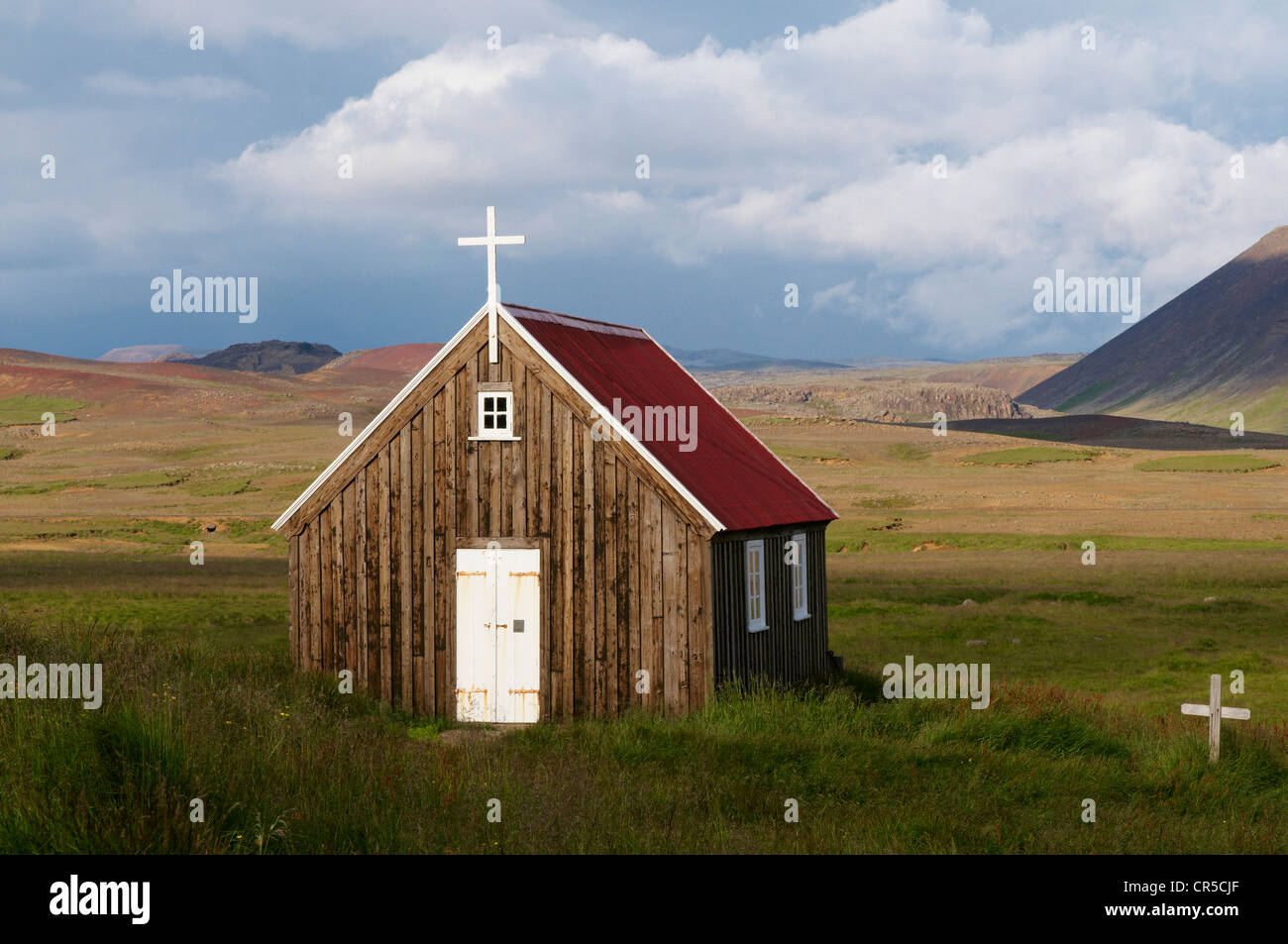 Iceland, Sudurnes Region, Reykjanes Peninsula, Krysuvik church Stock Photo