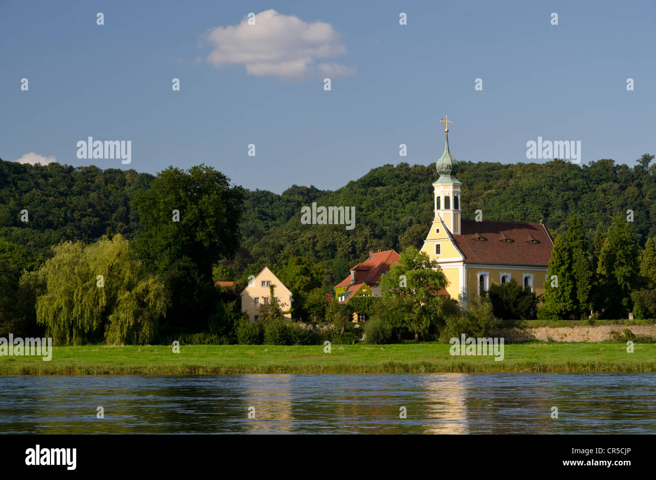 Maria am Wasser church on the river Elbe, near Dresden, Saxony, Germany, Europe Stock Photo