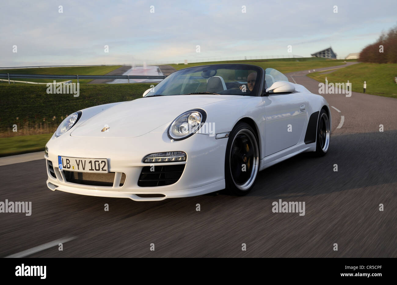 2011 Porsche 911 Speedster limited edition convertible sports car driving Stock Photo