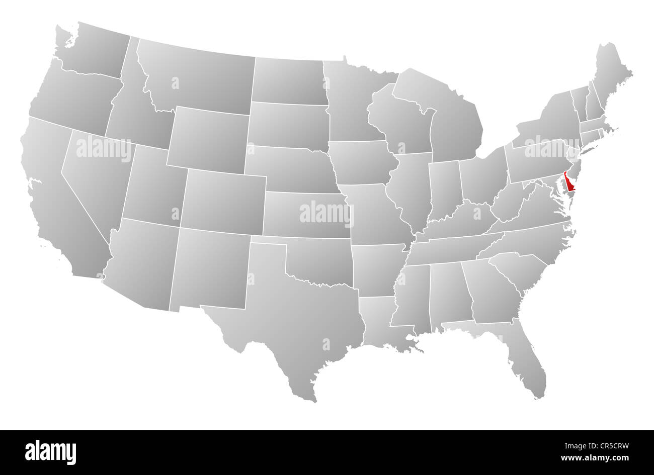 Political map of United States with the several states where Delaware is highlighted. Stock Photo