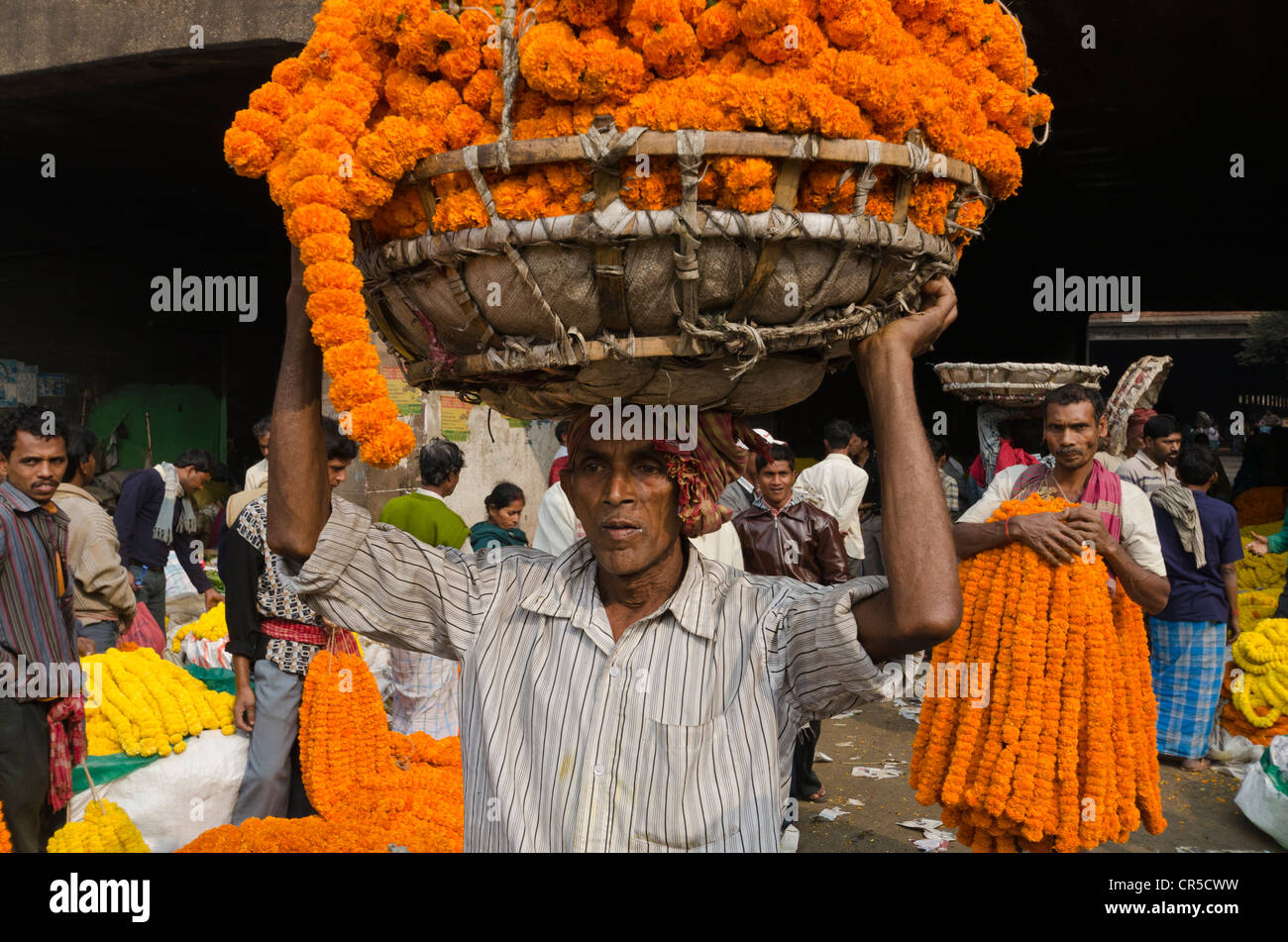 Vendor at the 125year Kolkata Flower Market, eastern India's largest