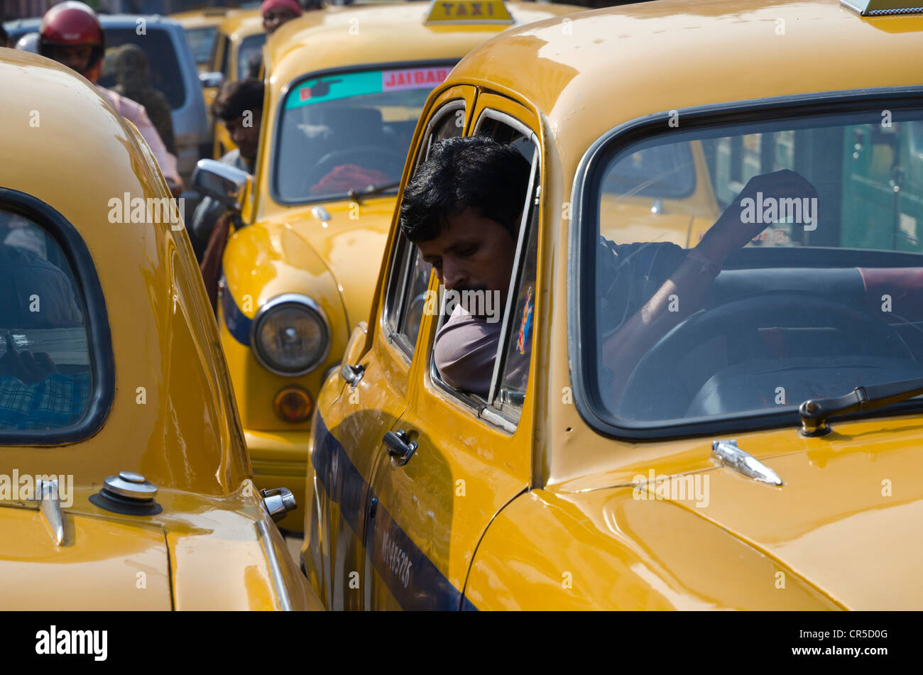 Traffic jam during rush hour, in Kolkata, West Bengal, India, Asia Stock Photo
