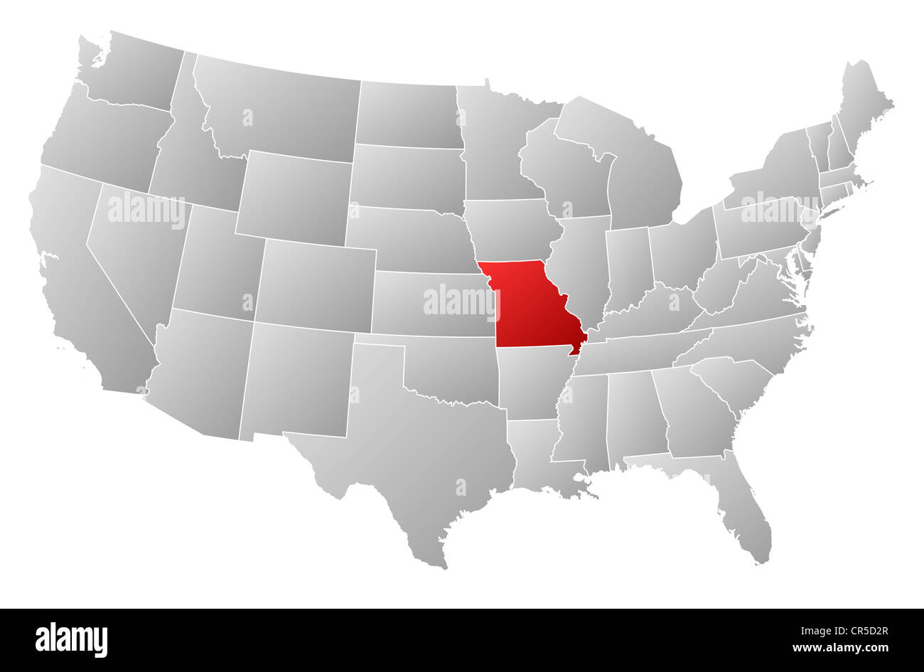 Political map of United States with the several states where Missouri