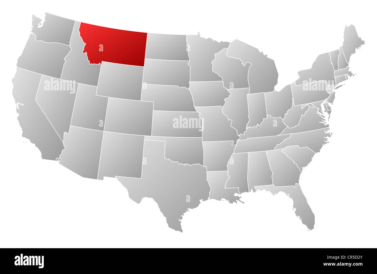 Political map of United States with the several states where Montana is ...