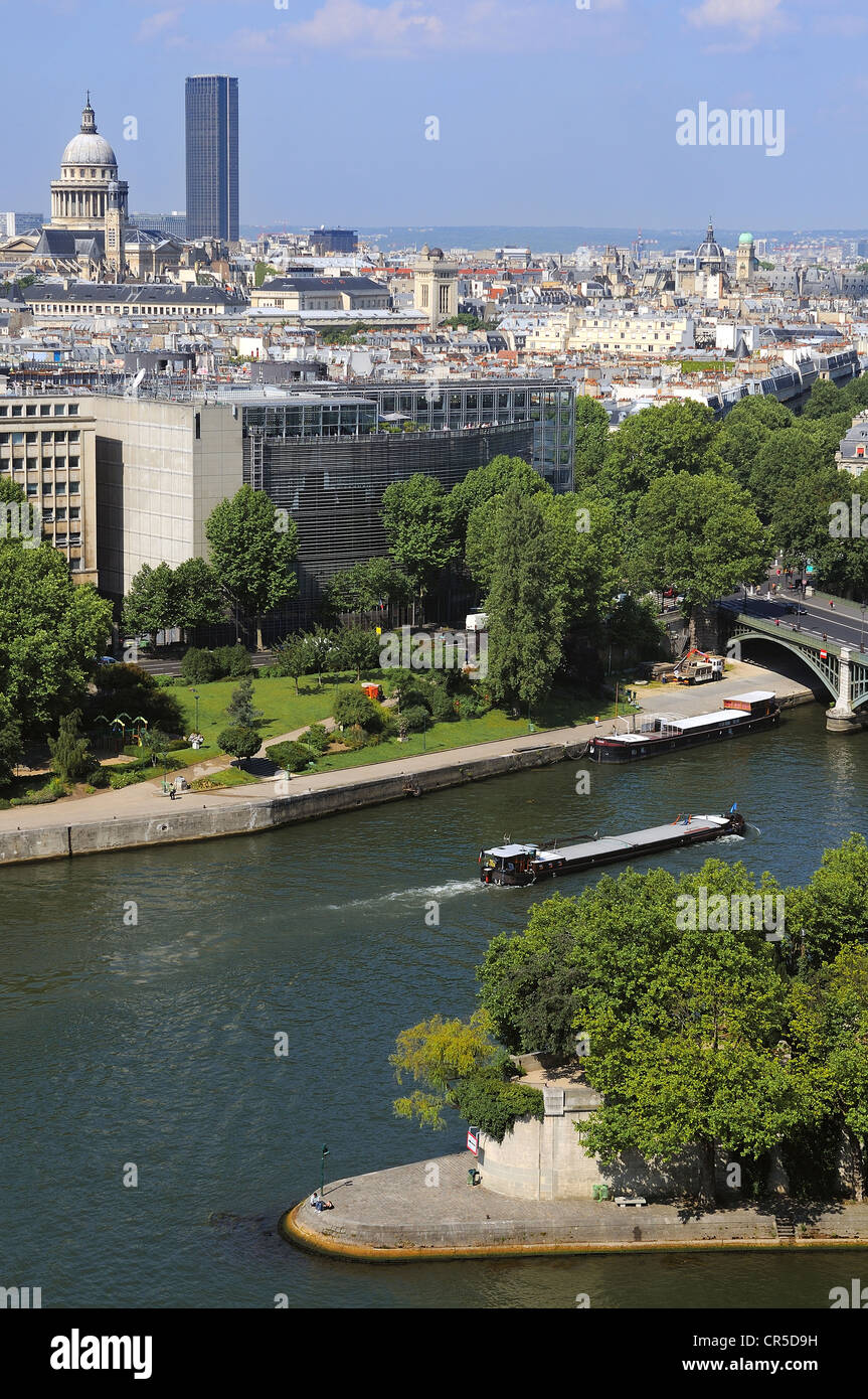 France, Paris, the banks of the Seine River UNESCO World Heritage, the Arab World Institute (Institut du Monde Arabe) by Stock Photo