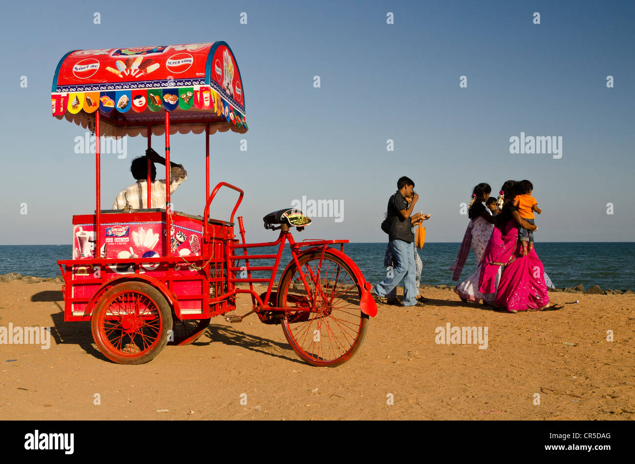 Mobile icecream stall at the beach of Pondicherry, Puducherry, India, Asia Stock Photo