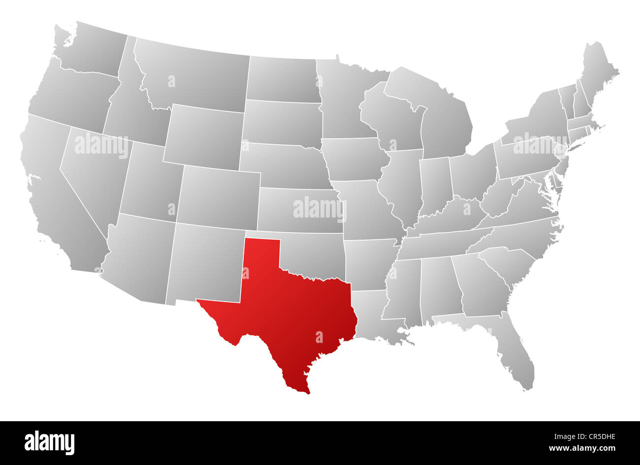 Political map of United States with the several states where Texas is ...