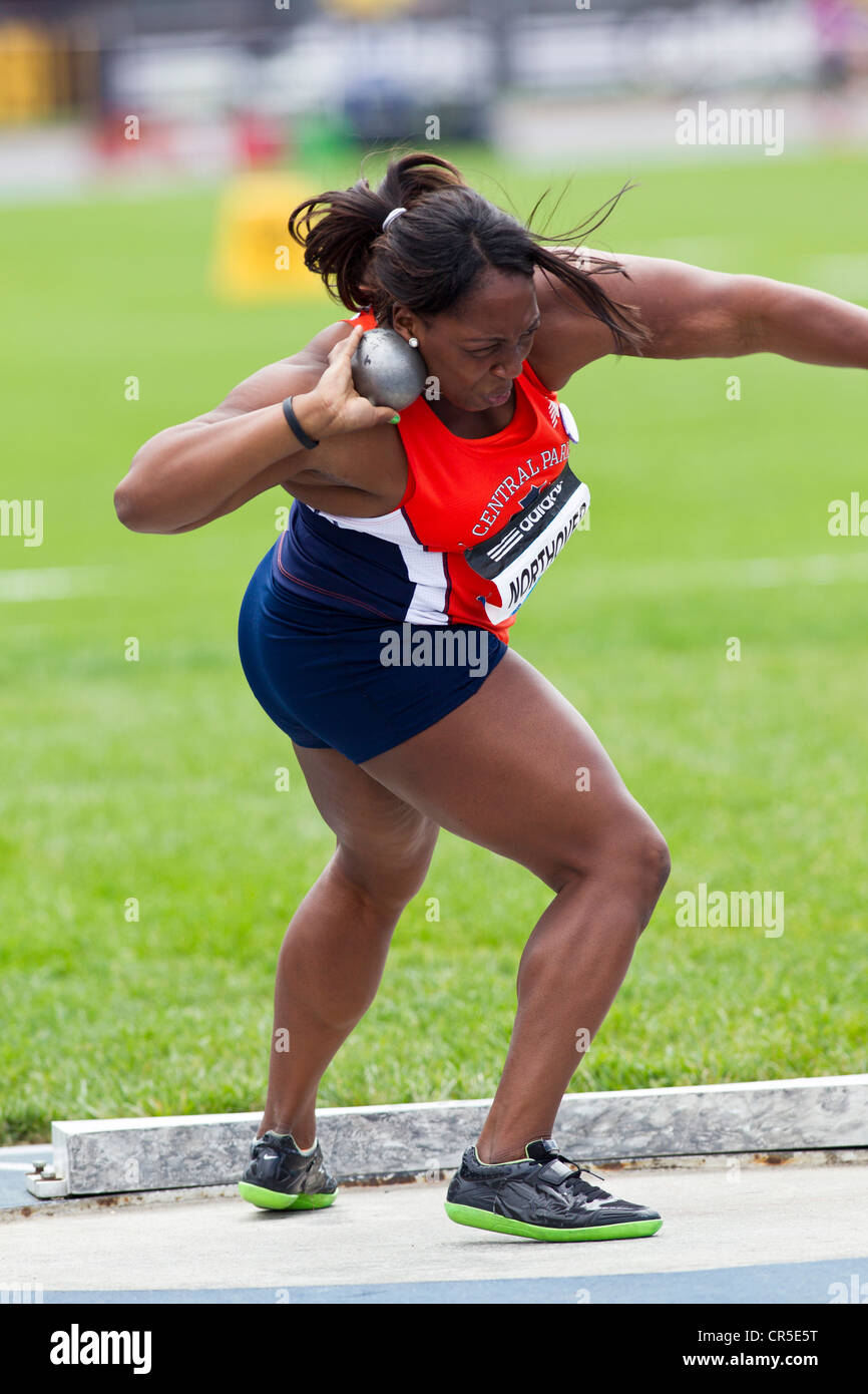 Zara Northover (JAM) competing in the Women's Shot Put at the 2012 NYC Grand Prix, Icahn Stadium