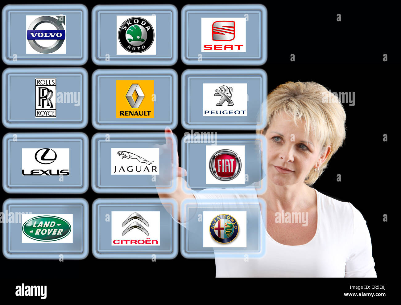 Virtual screens, touch screens. European car companies, automobile company. symbolic image. Stock Photo