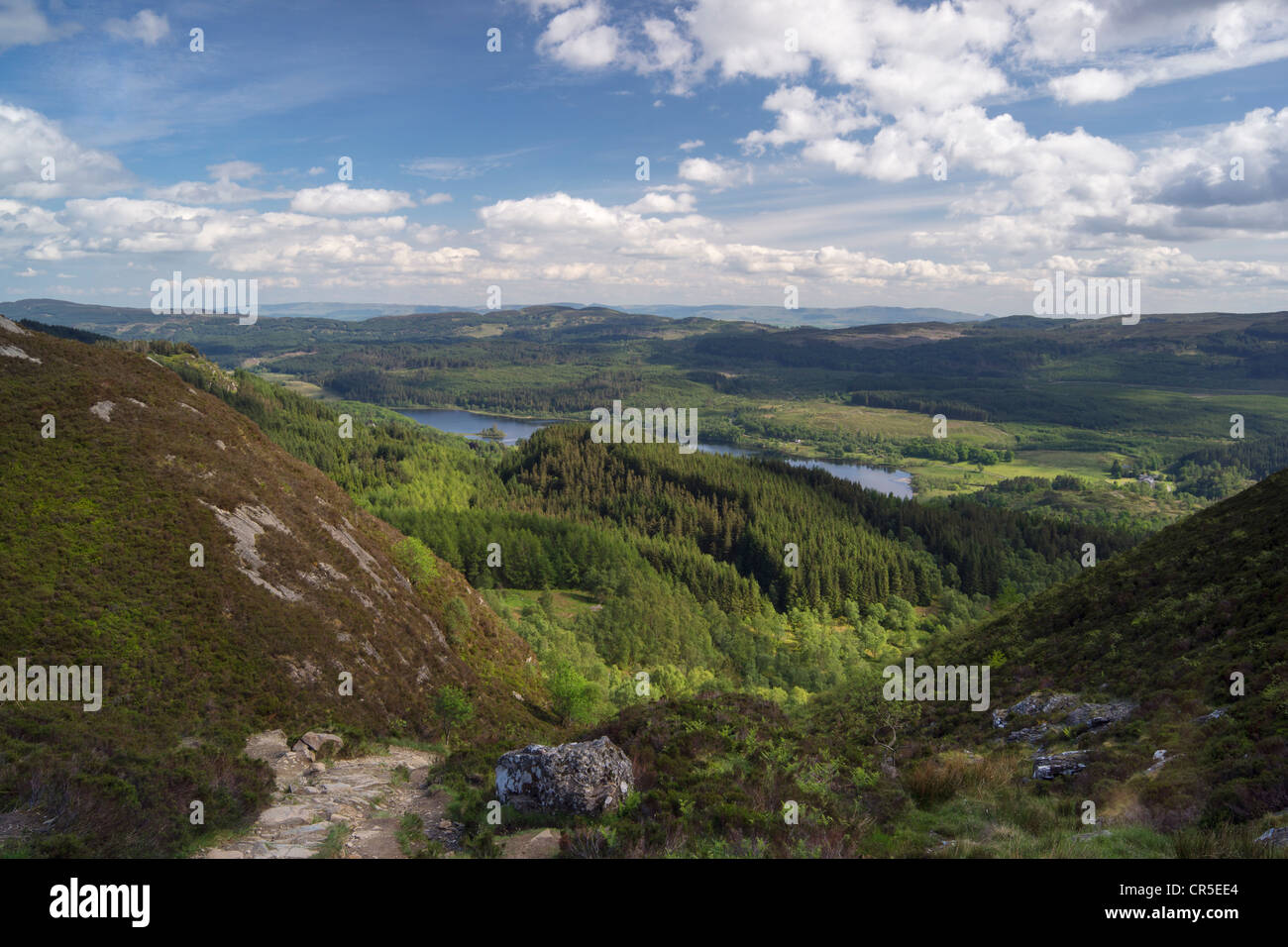 View from the summit of Ben A'an over Loch Achray, the Trossachs, Scotland Stock Photo