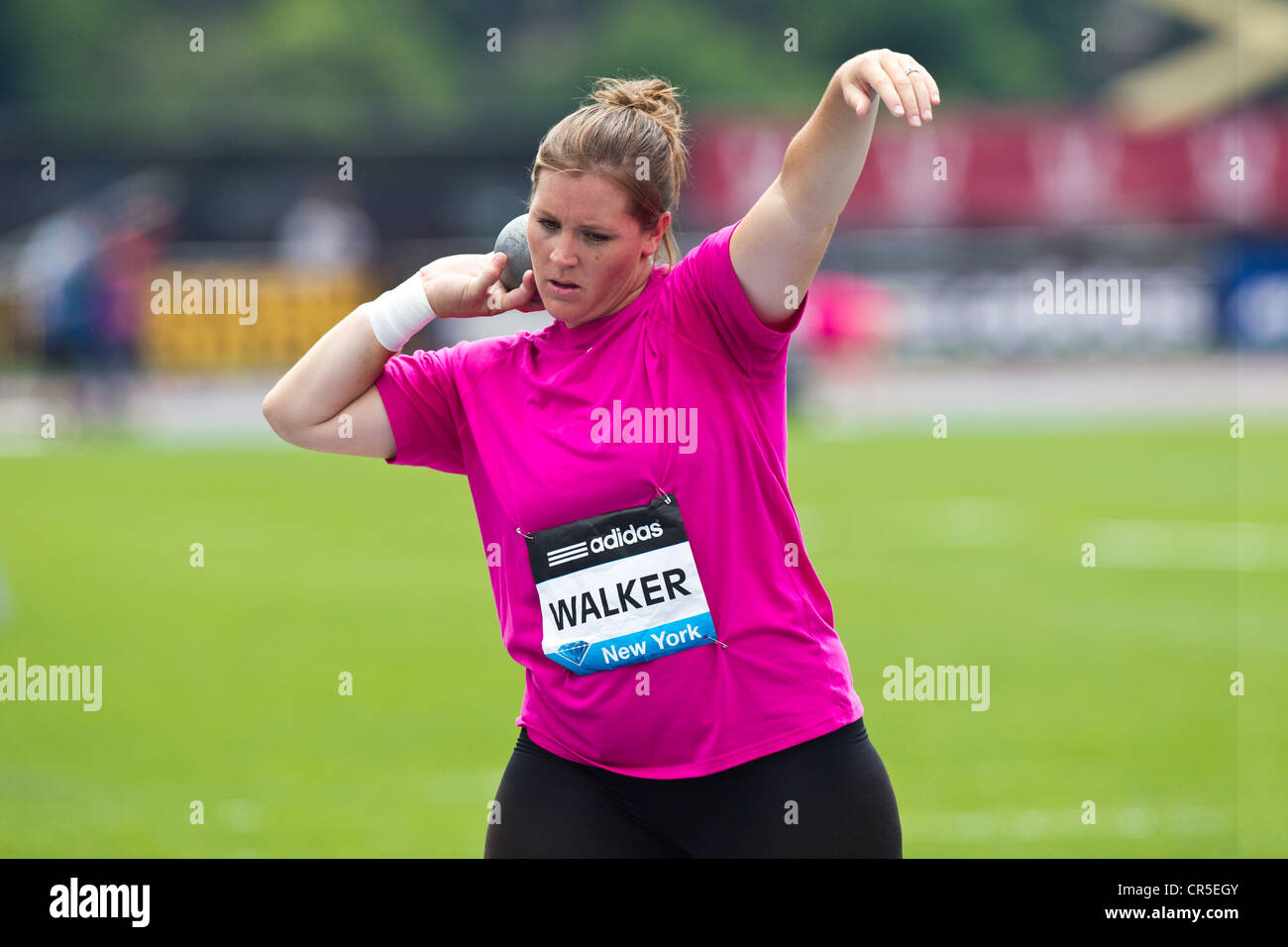 Sarah Stevens-Walker(USA) competing in the Women's Shot Put at the 2012 NYC Grand Prix Stock Photo