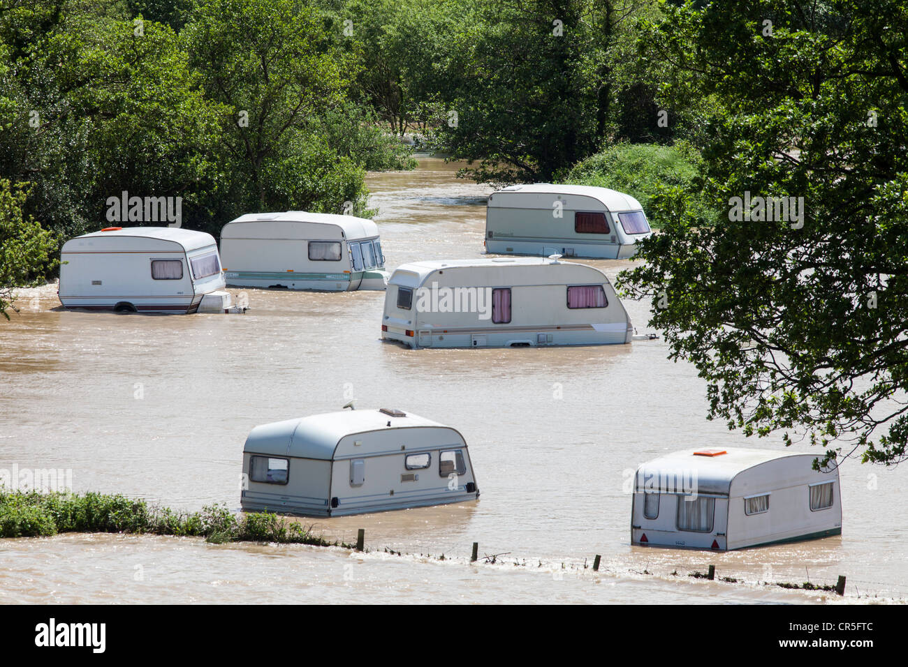 A flooded caravan site near Aberystwyth, Wales, UK Stock Photo