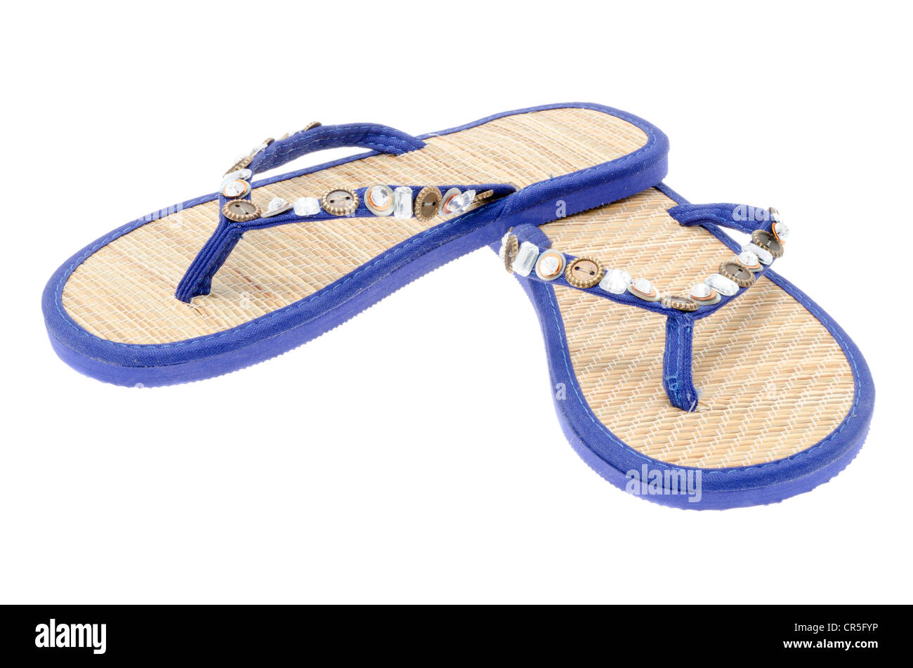 A pair of ladies flip-flop summer sandals - image taken in the studio with a white background Stock Photo