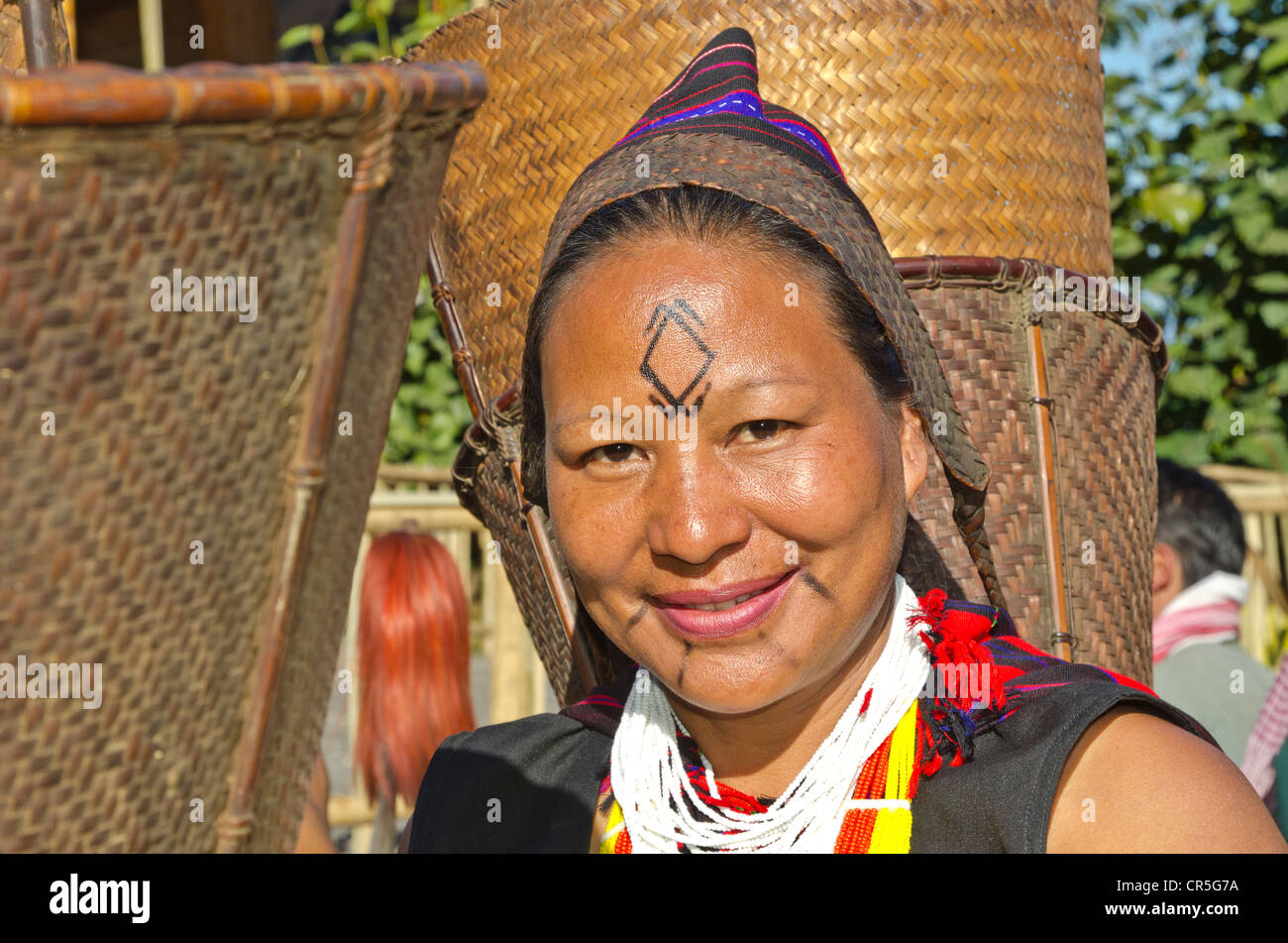 Woman in tribal dress at the annual Hornbill Festival in Kohima, India, Asia Stock Photo