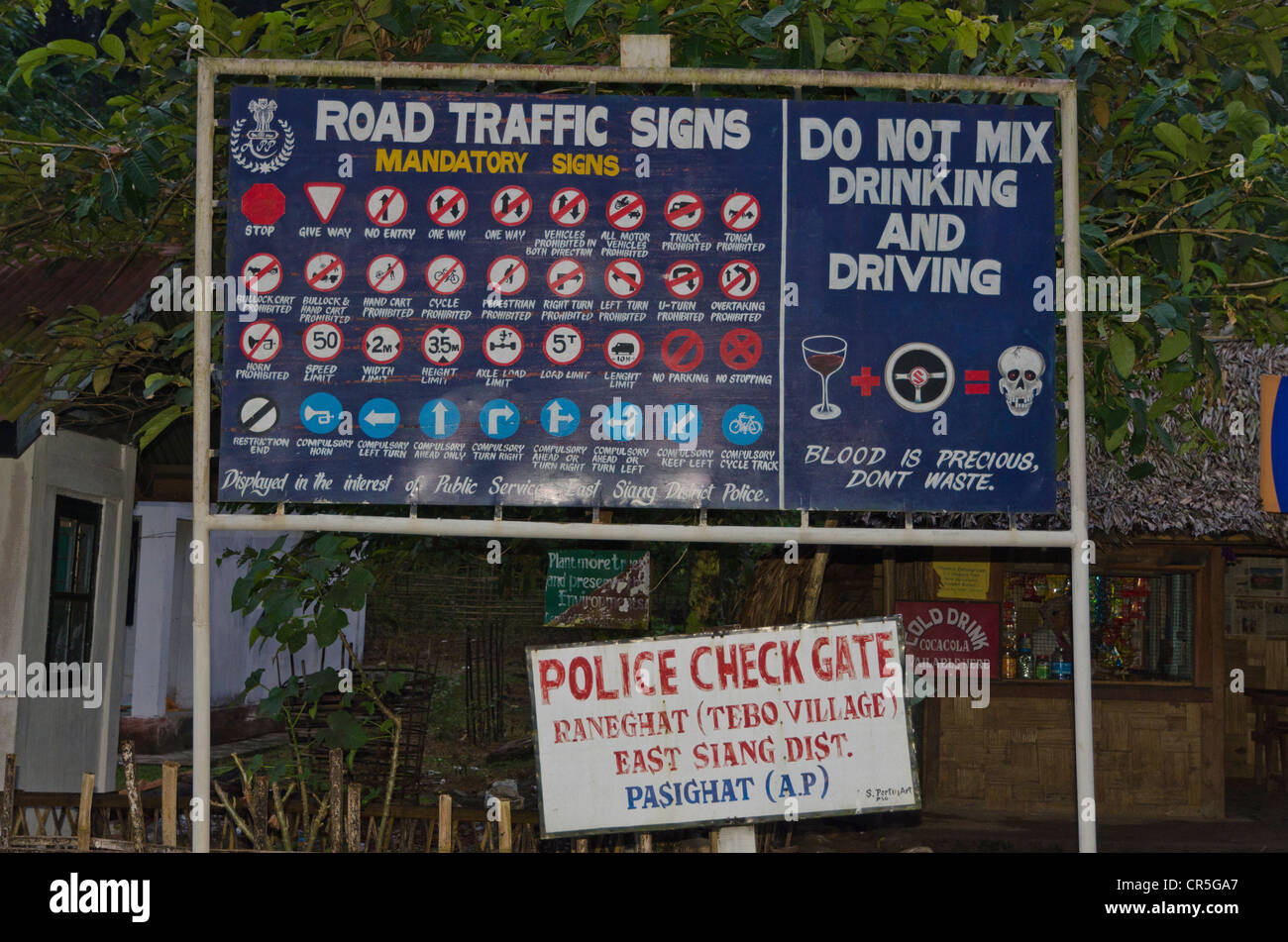 Sign displaying traffic rules, Pasigadh, Arunachal Pradesh, India, Asia Stock Photo
