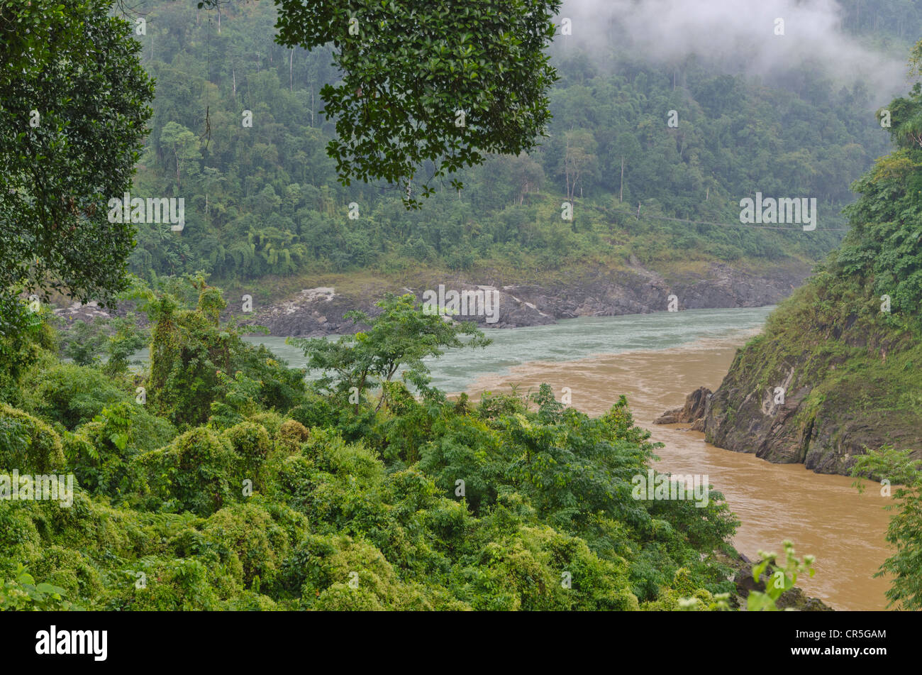Confluence of the rivers Yomgo and Siang, Sangam, Arunachal Pradesh, India, Asia Stock Photo