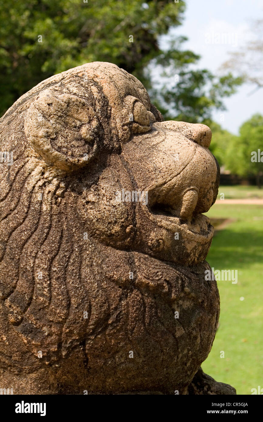 Stone lion's head sculptures on the stairway to the Royal Palace