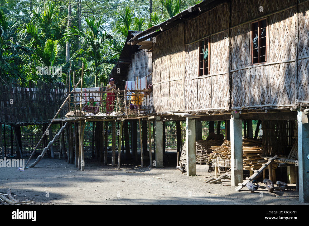 Traditional village of the Deori tribe, Major Deori, Assam, India, Asia Stock Photo