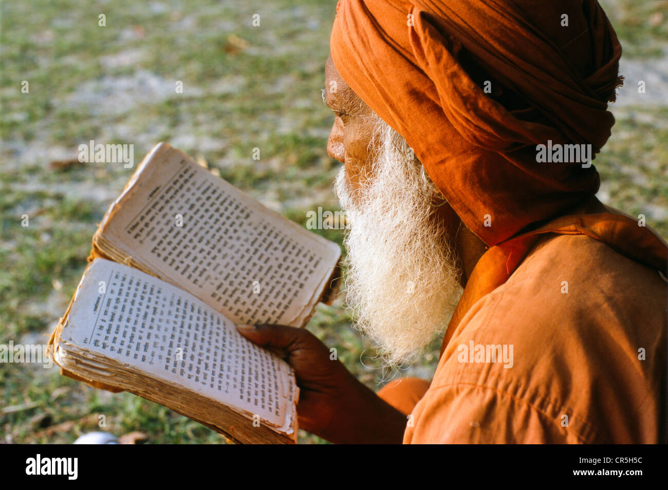 Sadhu reading the holy scriptures, Haridwar, Uttarakhand, formerly Uttaranchal, India, Asia Stock Photo