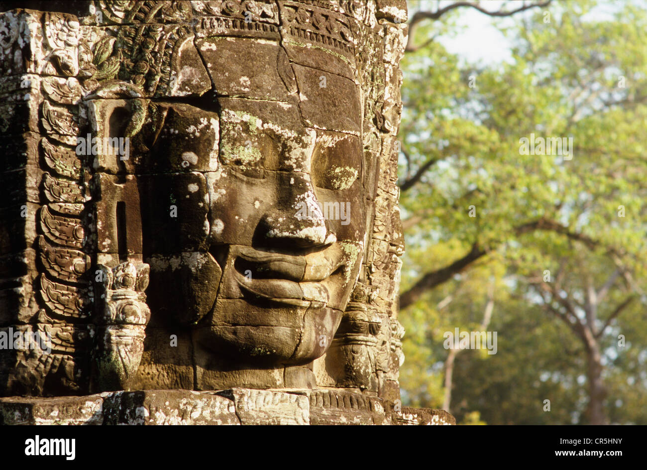 Stone face, Bayon, Siem Reap, Cambodia, Southeast Asia Stock Photo