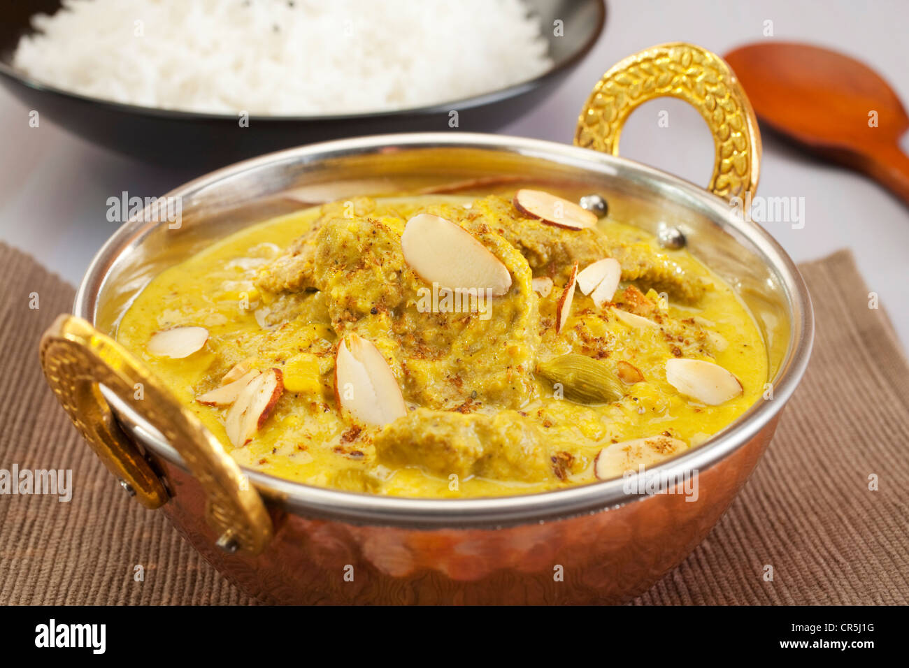 Lamb Pasanda, a rich Indian curry with thinly sliced lamb, spices, cream and almonds Stock Photo