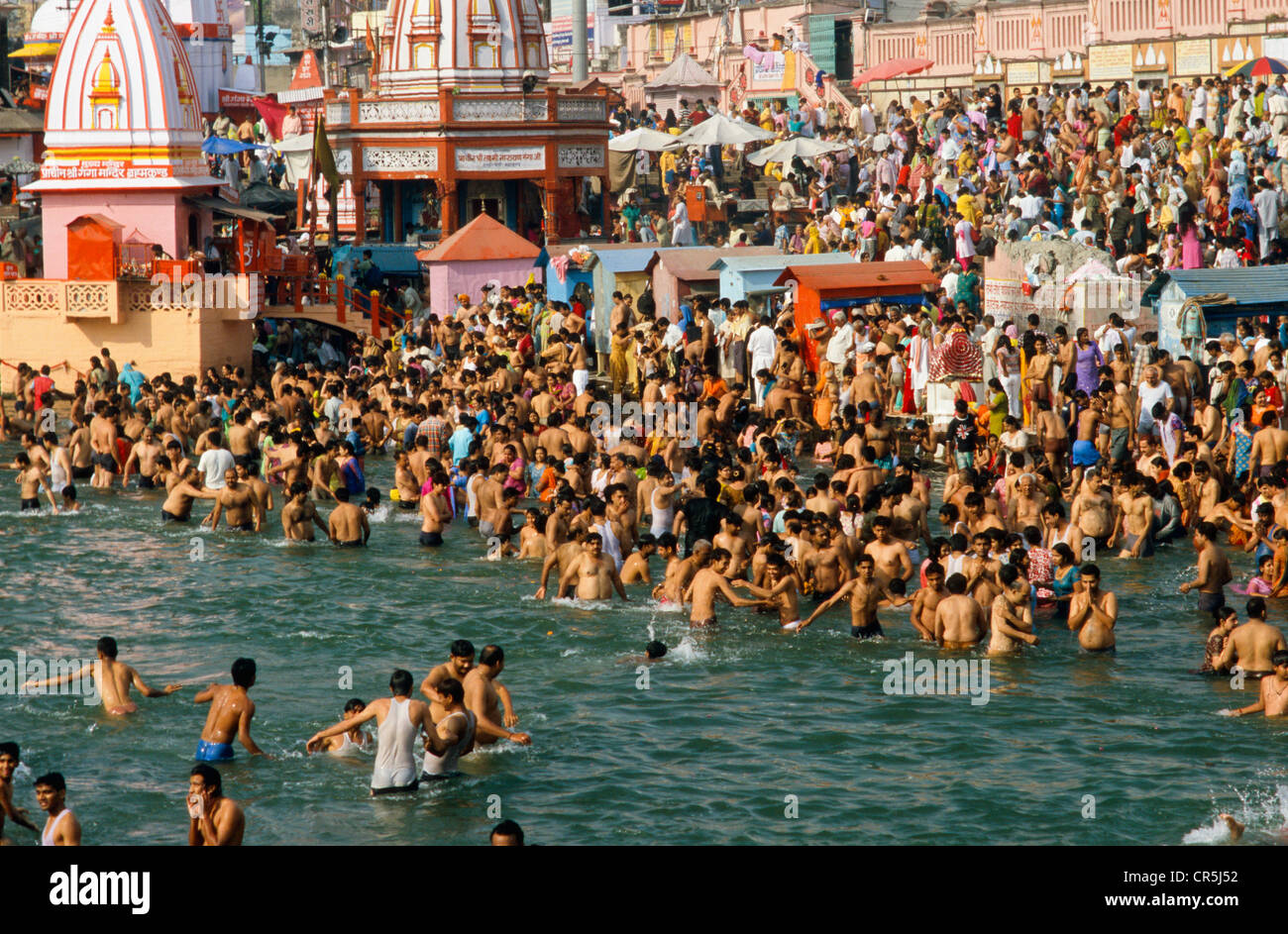 Har Ki Pauri Ghat, the famous bathing ghat in Haridwar, Uttarakhand, formerly Uttaranchal, India, Asia Stock Photo